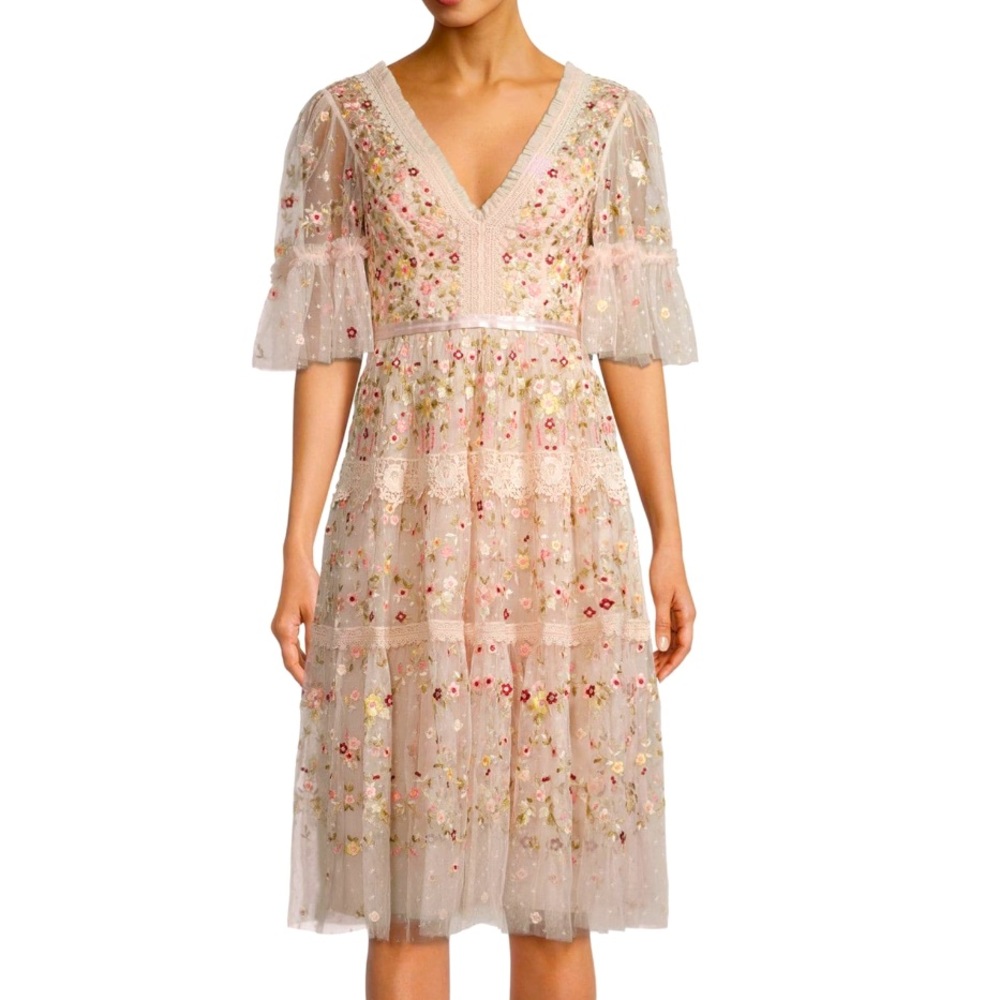 Needle & Thread Aramita Floral Lace Tulle Midi Dress (designer) size 4 US